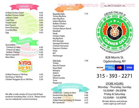 Menu at Corner Deli pizzeria, Ogdensburg