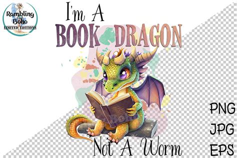 Book Dragon Funny Bookworm Sublimation Graphic By Ramblingboho · Creative Fabrica