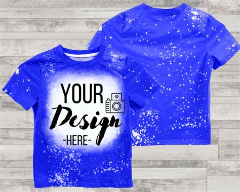 Front and Back Mockup, Bleached Blue T-shirt Mockup, Blue Bleached T ...