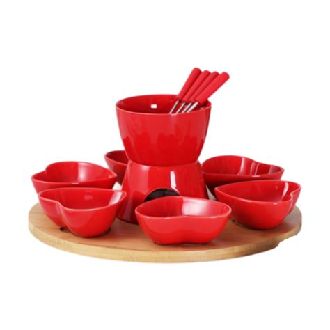 Deevoka Chocolate Fondue Kits With Forks And Tray Melt Hot Pot Bowl Set For Butter Red