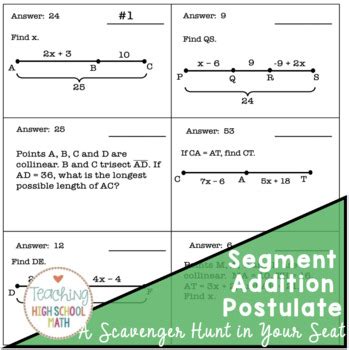 Geometry Segment Addition Postulate Circuit By Teaching High School Math