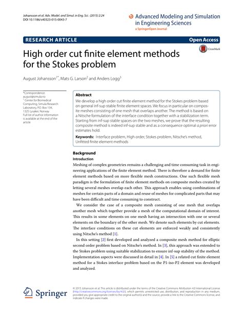 PDF High Order Cut Finite Element Methods For The Stokes Problem