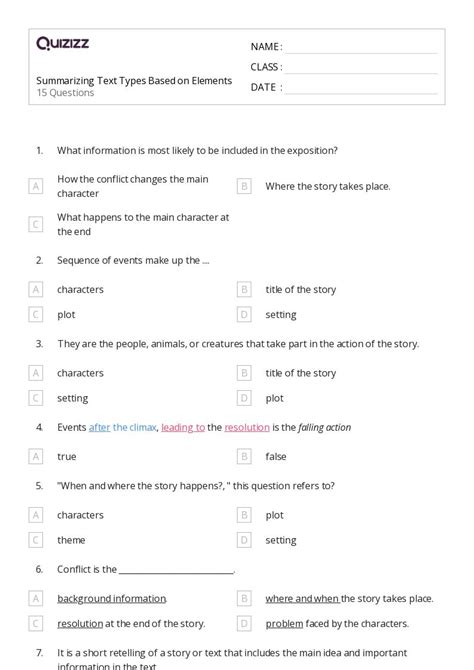 50 Summarizing Fiction Texts Worksheets For 5th Class On Quizizz Free And Printable