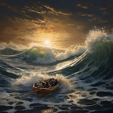 Premium AI Image Painting Of A Boat In The Middle Of A Wave With