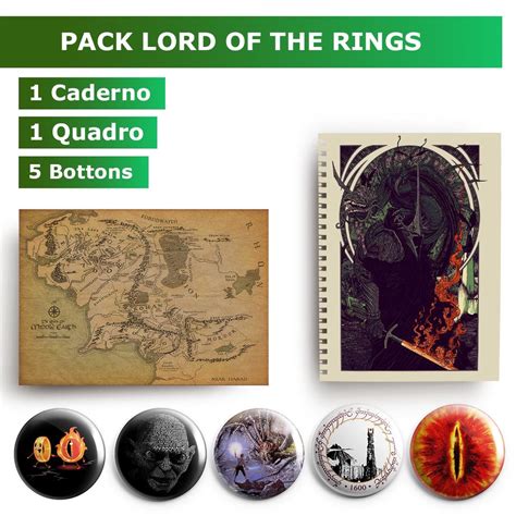 Kit Lord Of The Rings Caderno Quadro E Bottons Shopee Brasil