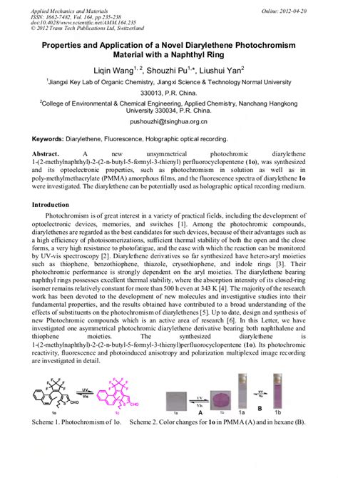 Properties And Application Of A Novel Diarylethene Photochromism