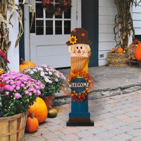 Glitzhome Inch Tall Fall Lighted Wooden Scarecrow Porch Decor With