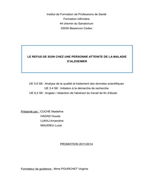 Le Refus De Soin Chez Une Personne Atteinte De La