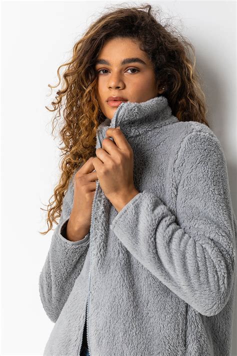 Soft Sherpa Fleece Jacket In Light Grey Roman Originals UK