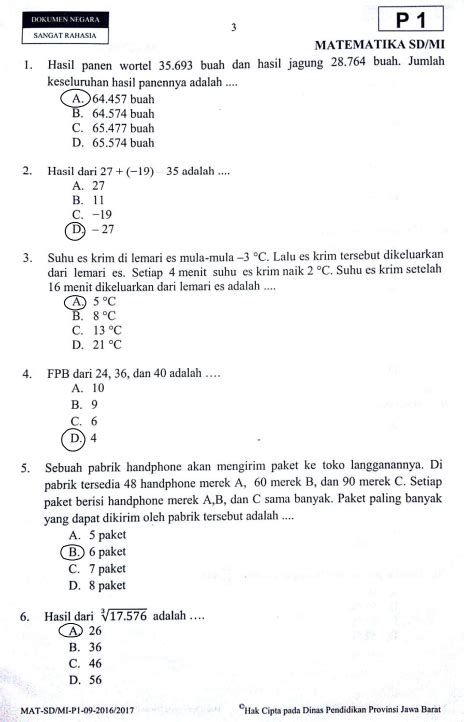 SOAL DAN JAWABAN LATIHAN US MATEMATIKA SD TAHUN 2024 2025 PENDIDIKAN