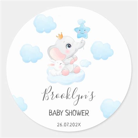 Blue Balloon Star Elephant Baby Shower Classic Round Sticker Zazzle