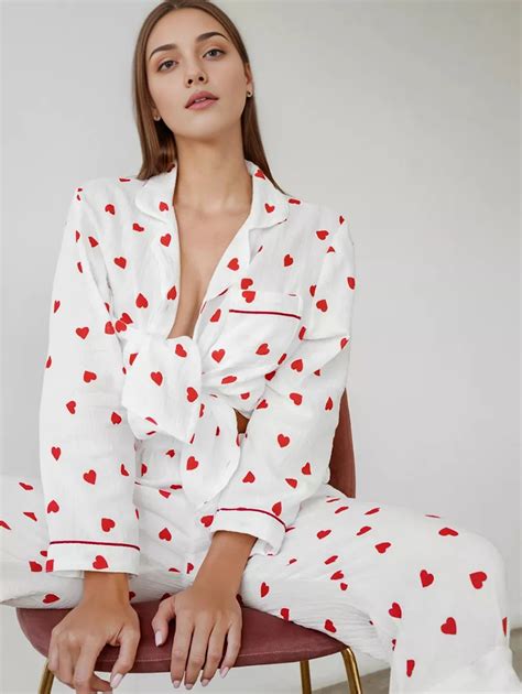 Pijama Con Estampado De Amor Para Mujer Ropa De Dormir De Algod N Puro