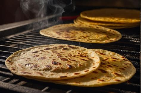 Premium Photo Closeup Of Tortillas Being Warmed On A Griddle