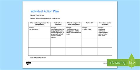 Editable Individual Action Plan Young People And Families Case File Recording