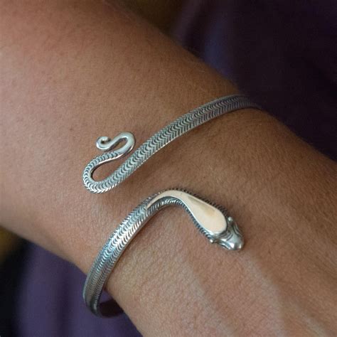 K Sterling Silver Snake Bracelet Coiled Tail Snake Bracelet