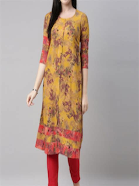 Buy Neerus Women Mustard Yellow Printed Kurta Kurtas For Women