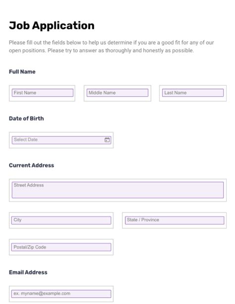 Google Forms Job Application Template