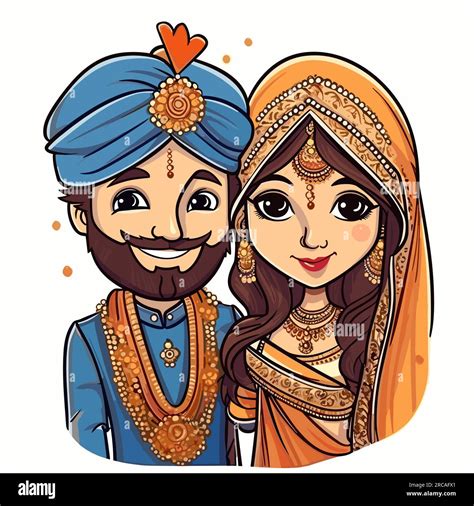 Indian Couple Indian Couple Hand Drawn Comic Illustration Vector