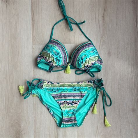 Shade Shore Swim Shade Shore Teal And Yellow Patterned Bikini Set