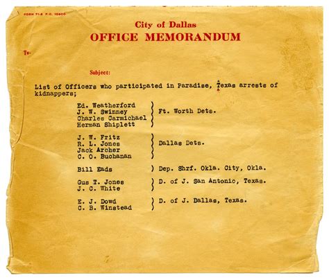 City Of Dallas Memorandum 1933 Page 1 Of 2 The Portal To Texas