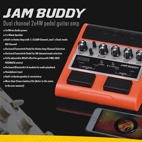 JOYO JAM BUDDY Rechargeable Bluetooth 4.0 Dual Channel 2X4W Pedal Styl ...