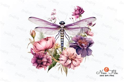 Dragonfly And Flowers Sublimation Graphic By Graftify · Creative Fabrica