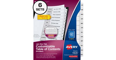 Avery Ready Index Jan Dec 12 Dividers Customizable • Price