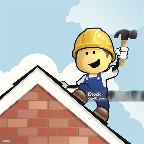 Cartoon Roofer Stock Illustration - Download Image Now - Roofer, Construction Industry, Rooftop ...