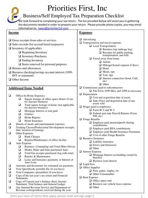 Ppt Priorities First Inc Businessself Employed Tax Preparation