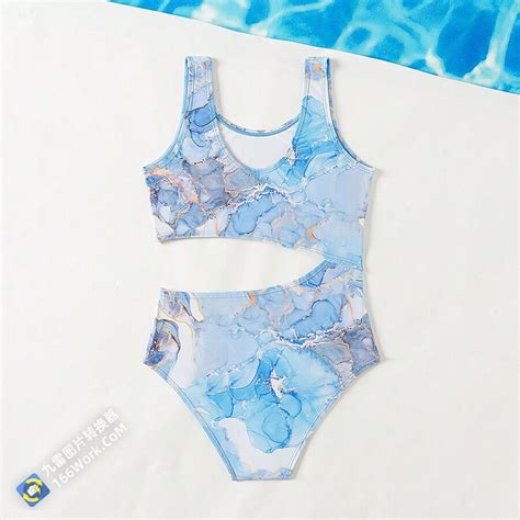 Tween Girl Marble Print Cutout One Piece Swimsuit 2024 New Arrival