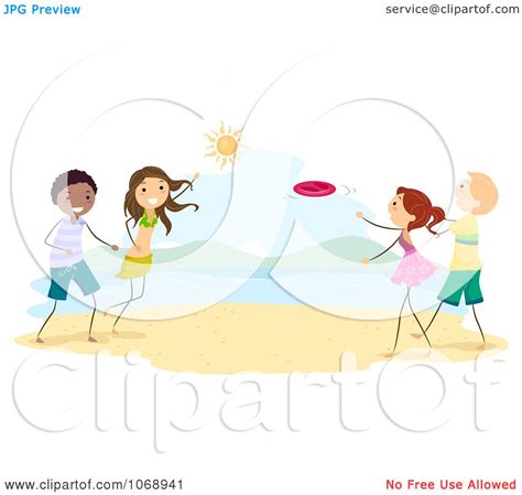 Clipart Stick People Playing Frisbee On The Beach Royalty Free Vector