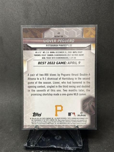 Liover Peguero 2023 Bowman S Best Refractor 49 RC Pittsburgh Pirates