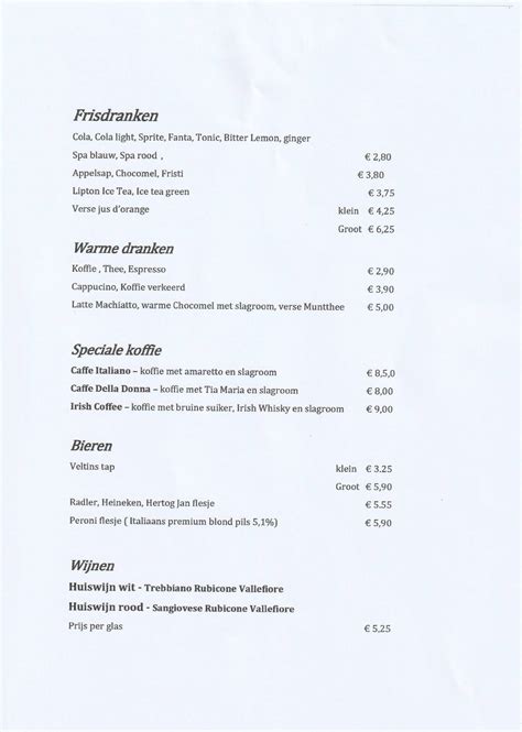 Menu At La Piccola Venezia Giethoorn