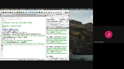 Código Python Optimización con Restricciones por Mult de Lagrange con