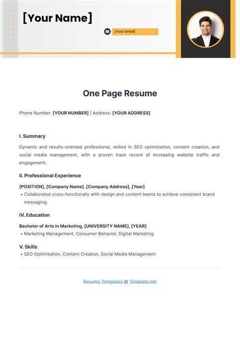 One Page Resume Templates Edit Online And Download