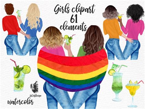 Lgbtq Girls Clipart Lesbian Couples Lesbian Etsy