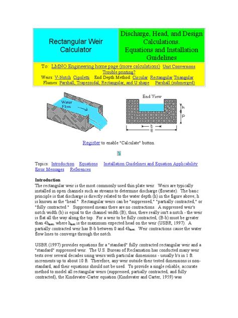 Rectangular Weir Calculator | Fluid Mechanics | Continuum Mechanics