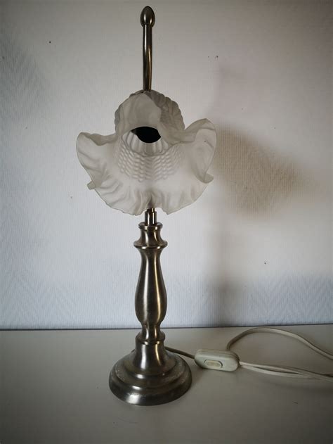 Lampe M Tal Tulipe Poser Esprit Art D Co Abat Jour Verre Etsy