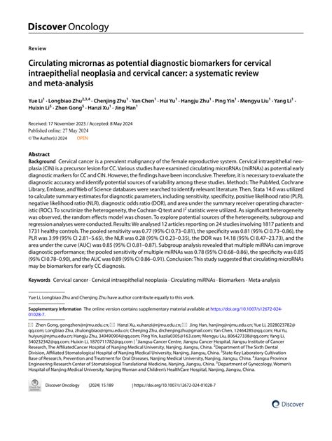 Pdf Circulating Micrornas As Potential Diagnostic Biomarkers For Cervical Intraepithelial