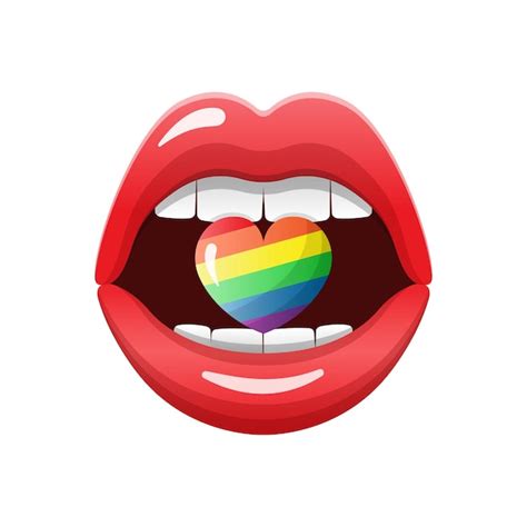 Boca abierta con corazón de arco iris gay y lesbiana labios símbolo de