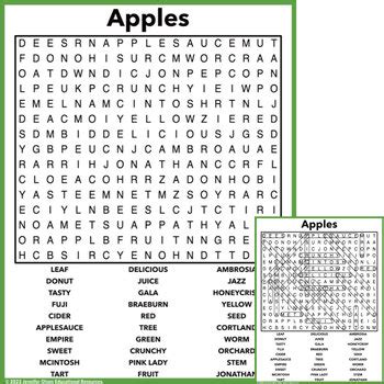 Apples Word Search By Jennifer Olson Educational Resources Tpt