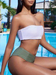 High Cut Two Tone Bandeau Bikini Set In ARMY GREEN ZAFUL 2024