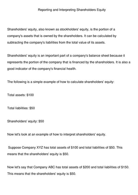 Reporting And Interpreting Shareholders Equity Reporting And