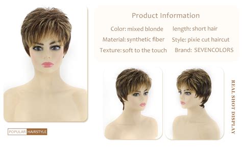 Amazon SEVENCOLORS Short Dark Brown Mixed Blonde Pixie Cut Wigs