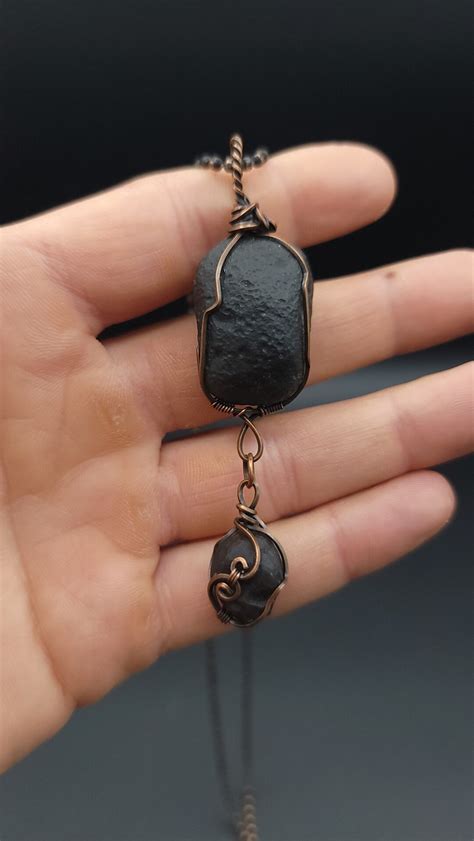 Obsidian Apache Tear Amulet 23 Wire Wrapped Pendant Copper Necklace