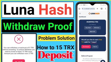 Luna Hash Withdraw Proof How To Deposit Trx In Luna Hash Luna