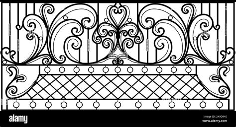 Wrought Iron Balcony Black Metal Railing With Forged Ornaments On A White Background Entrance