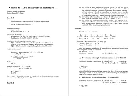 Gab Lista 1 2Delano Econometria 2 Gabarito Da 1 A Lista De