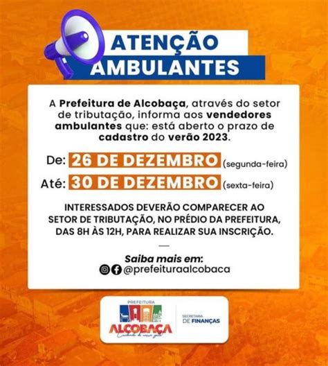 Prefeitura De Alcobaça Abre Cadastro Para Vendedores Ambulantes Para O