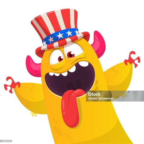 Kartun Monster Lucu Mengenakan Topi Paman Amerika Sam Pada Hari